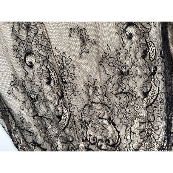 Behnaz Sarafpour Silk & Cashmere Lace Overlay Knit Top Short Sleeve Beige & Blac - Picture 4 of 8